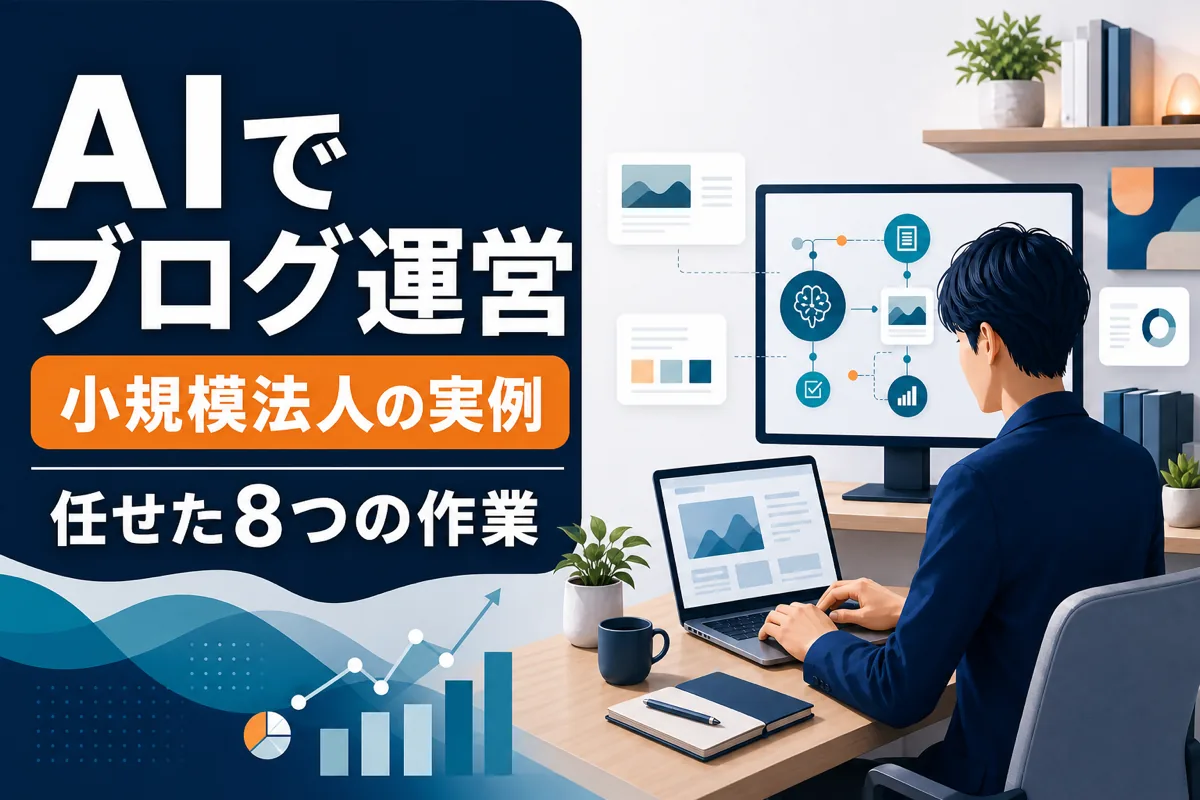 AIでブログ運営を効率化し、小規模法人で任せた8つの作業を紹介する記事のアイキャッチ