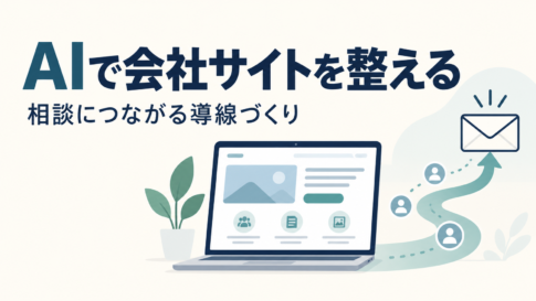 AIで会社サイトを整える。相談につながる導線づくりを表す説明用イラスト