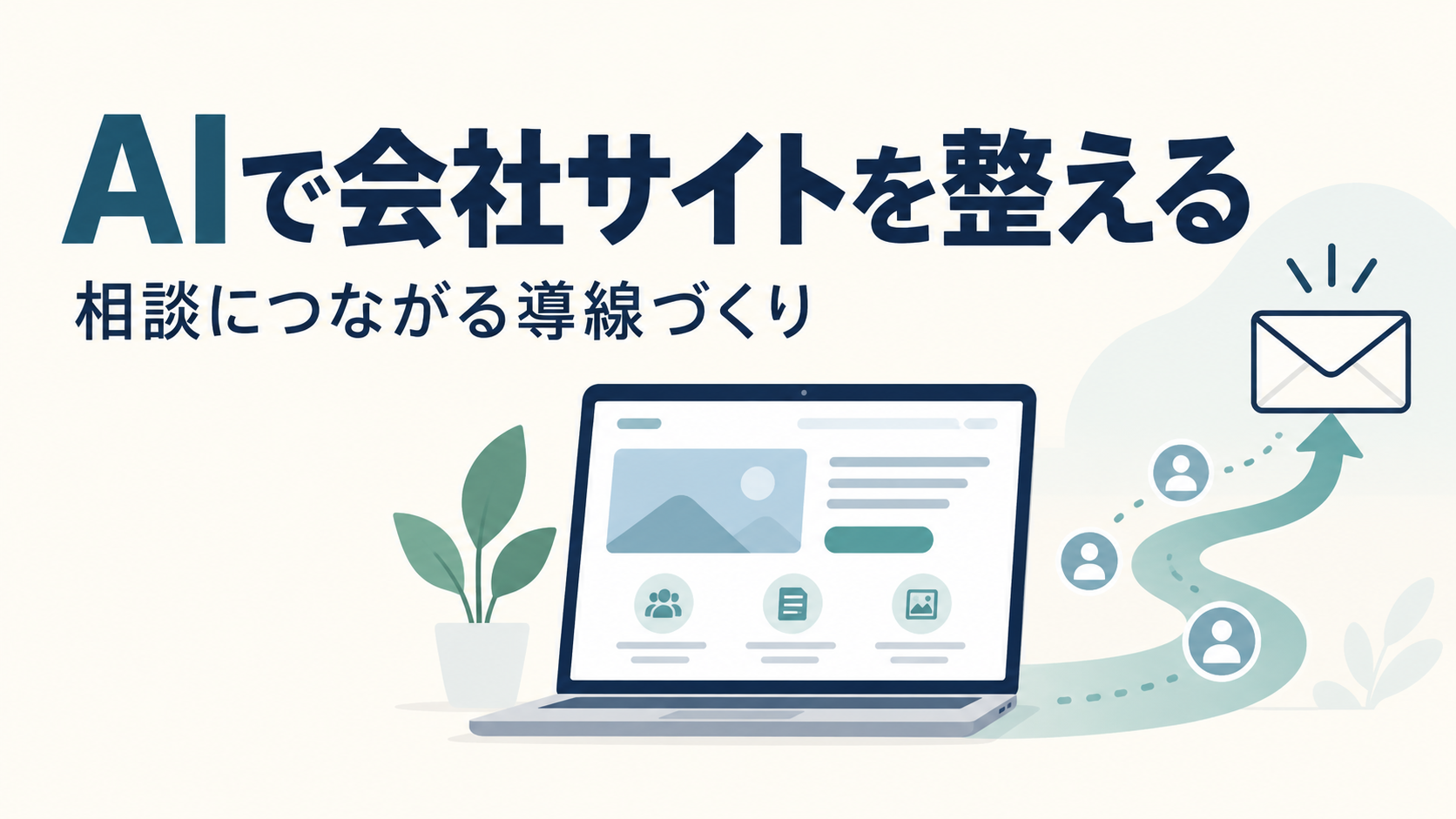 AIで会社サイトを整える。相談につながる導線づくりを表す説明用イラスト