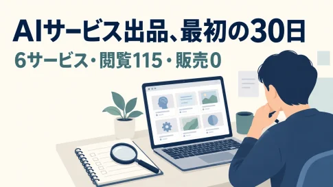 ココナラでAIサービスを出品した30日間｜6サービス・閲覧115・販売0の記録の説明用イラスト